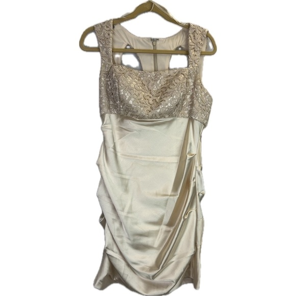 Stunning Embroidered Hailey Satin Champagne Sleeveless Cocktail Mini Dre… - Picture 2 of 14